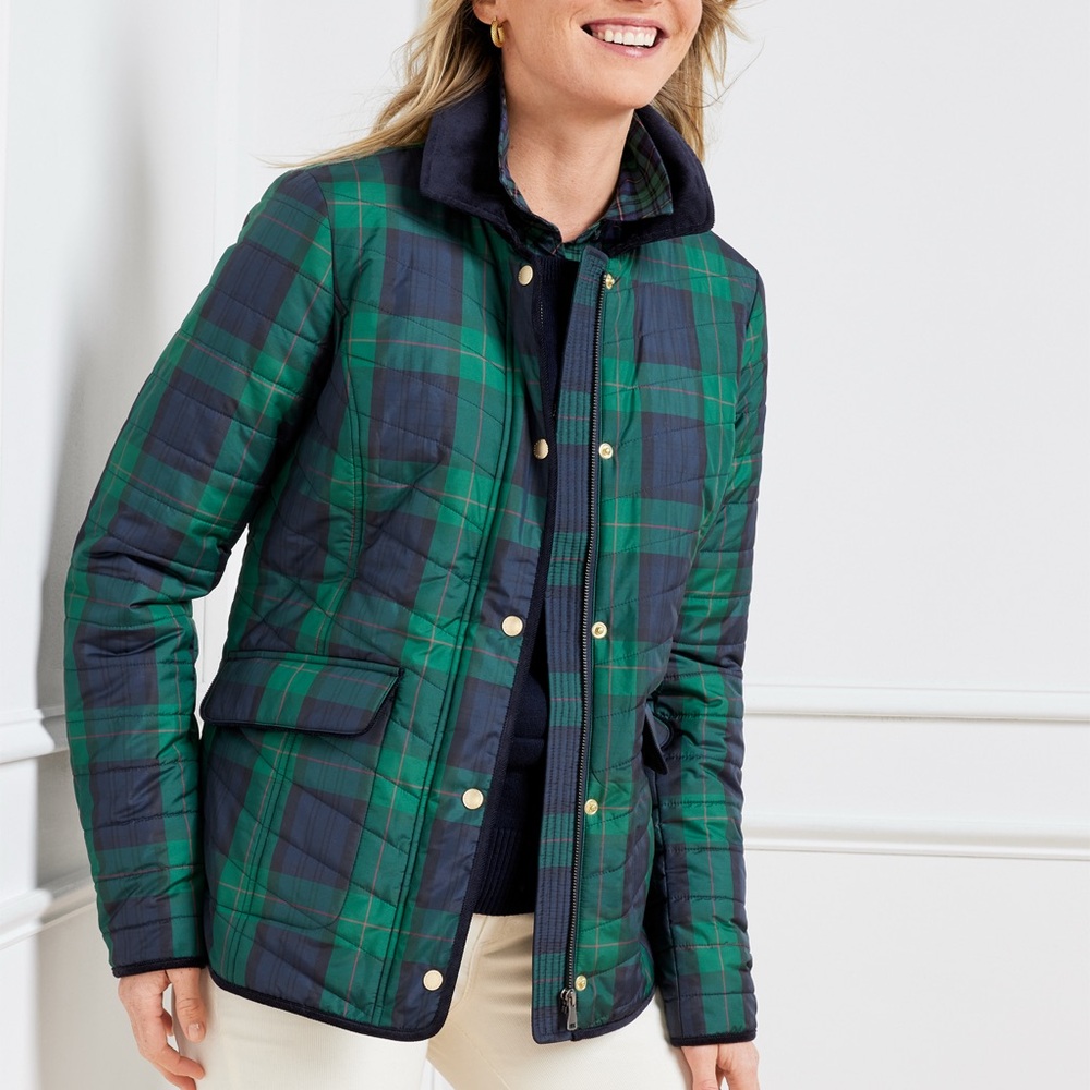 Talbots Navy and Green Plaid Utility Jacket